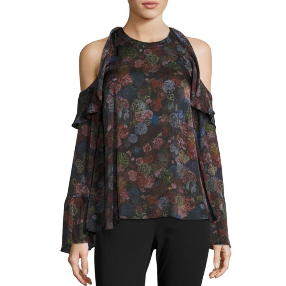 IRO silk floral cutout bell sleeve blouse